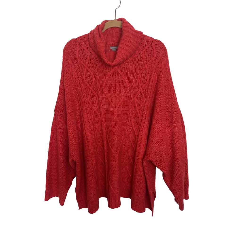 Aerie Red Wool Blend Fuzzy Cable Knit Cowl Neck Oversized Sweater XXL